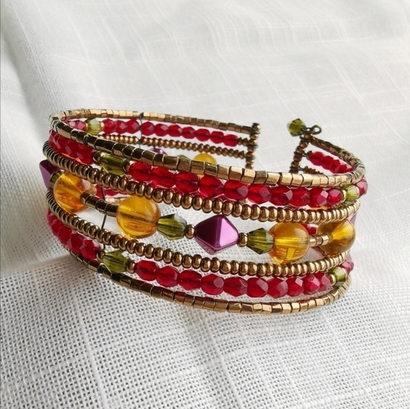 NEW, Beaded cuff bracelet hand made red bronze - Picture 1 of 1